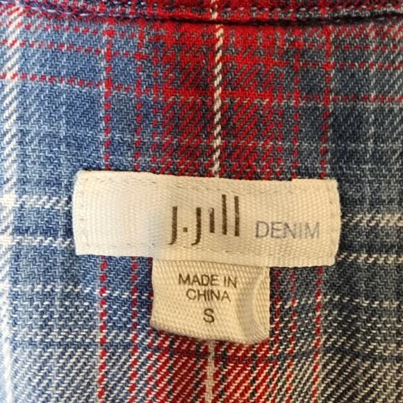 J. Jill Denim Brand Womens Plaid Top Sz Small Longer Length Button Front Casual - Picture 5 of 7